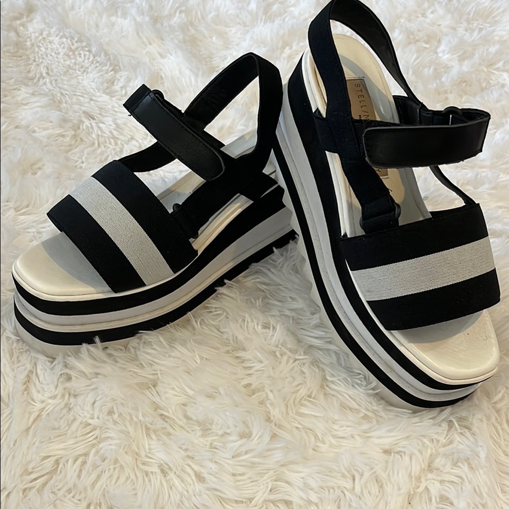 Stella McCartney Elyse Black and White Platform Shoes with Sporty Stripes